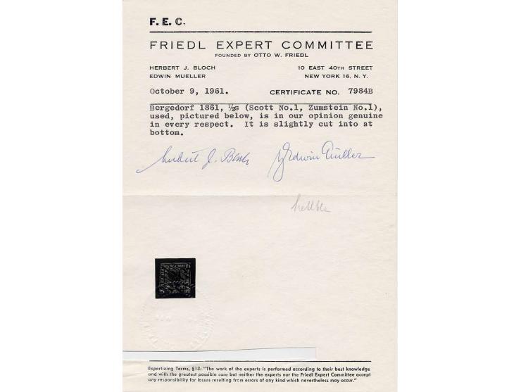 1861, 1/2-4 Sch. kpl. mit beiden 1/2 Sch., gestempelt, etwas unterschiedlich, bis auf 1 Sch. alle sign. mit 3 Attesten; dazu 