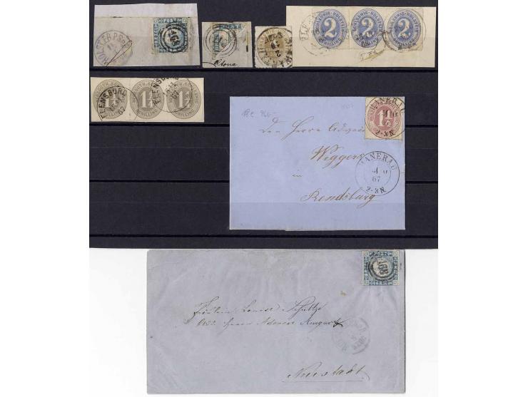 1864/67, kleine Zusammenstellung mit fast nur besseren Werten, dabei gestempelte Mi.-Nr. 12 (sign.), 5II auf Briefstück, 7H a