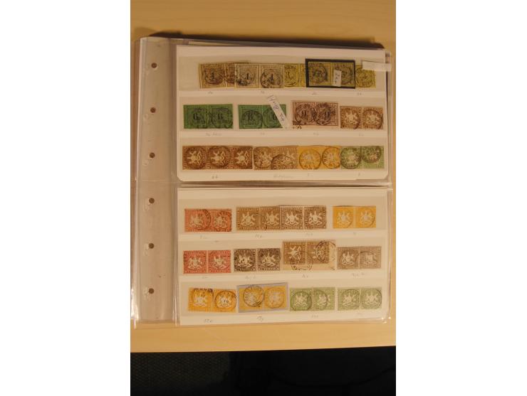 1851/1902, sehr interessante Zusammenstellung mit gestempelten Paaren (auch Briefstücke) und 3er-Streifen ab Mi.-Nr. 1 bis Pf
