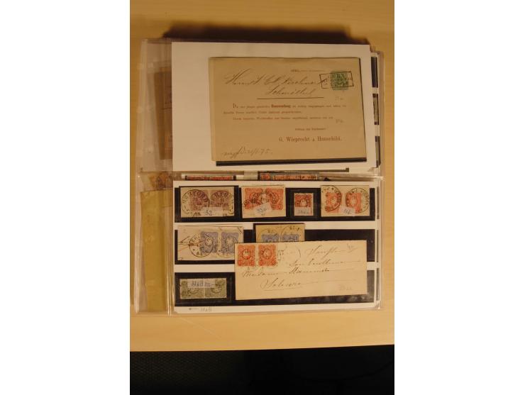 1872/1915 (ca.), sehr interessanter gestempelter Posten mit vielen schönen Briefstücken und einigen Briefen, dabei sehr viele