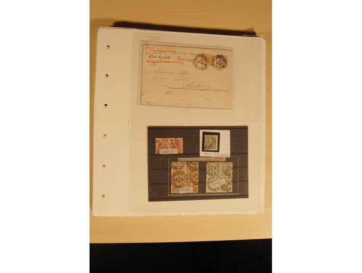 1872/1915 (ca.), sehr interessanter gestempelter Posten mit vielen schönen Briefstücken und einigen Briefen, dabei sehr viele