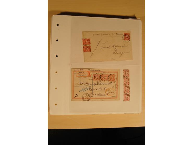 1872/1915 (ca.), sehr interessanter gestempelter Posten mit vielen schönen Briefstücken und einigen Briefen, dabei sehr viele