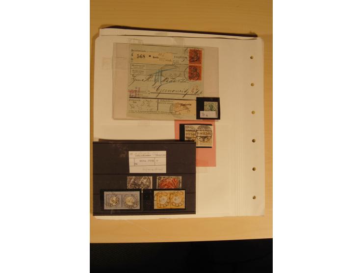 1872/1915 (ca.), sehr interessanter gestempelter Posten mit vielen schönen Briefstücken und einigen Briefen, dabei sehr viele