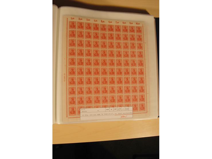 1905/22, 100 verschiedene kpl. Germania-Bogen ex Mi.-Nr. 83I-198, dabei seltene Rollenbahnbogen Mi.-Nr. 153(2), durchgezähnte