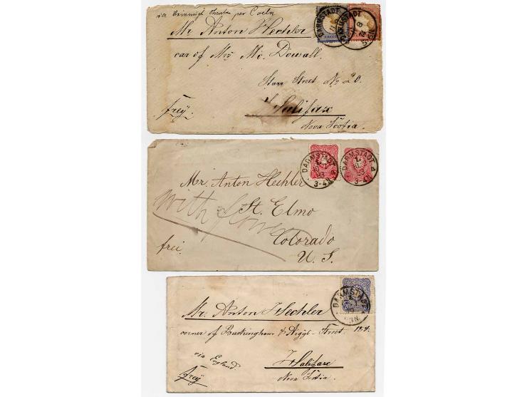 1874/1901, 5 Briefe aus einer Korrespondenz nach Halifax (3) bzw. USA, unterschiedliche Erhaltung
