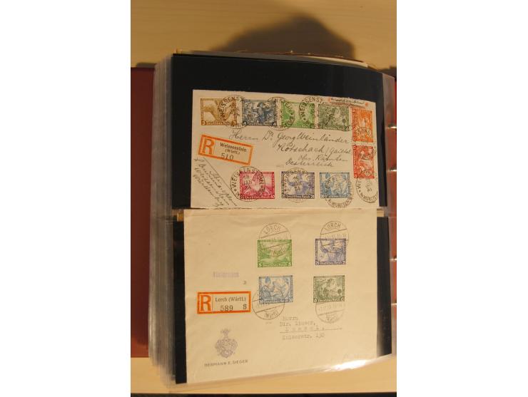 1933, äußerst umfangreiche Briefsammlung Wagner 3-40 Pfg. mit vielen interessanten Frankaturen, dabei über 30 Satzbriefe, vie