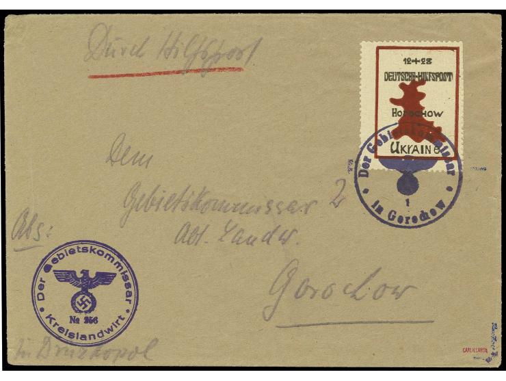 LOKALAUSGABE GOROCHOW: 1944, Freimarke 12+28 Pfennig gezähnt, portogerecht auf Brief, entwertet durch Dienstsiegel "Der Gebie
