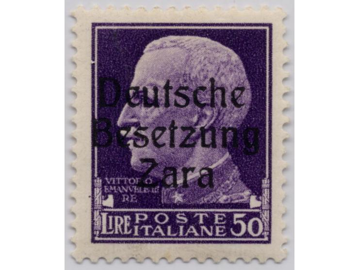 50 Lire dunkelviolett, farbfrisch und einwandfrei gezähnt, rechts oben ganz leichter Eckzahnbug, sonst in tadelloser, frische