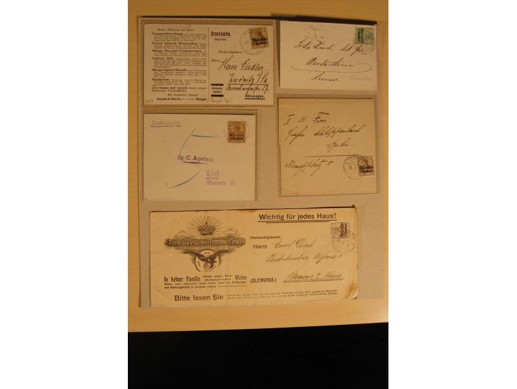 1900/14, 25 Drucksachenfrankaturen mit interessanten Firmenumschlägen, verschiedene Stempel und Frankaturen, Firmenwerbekarte