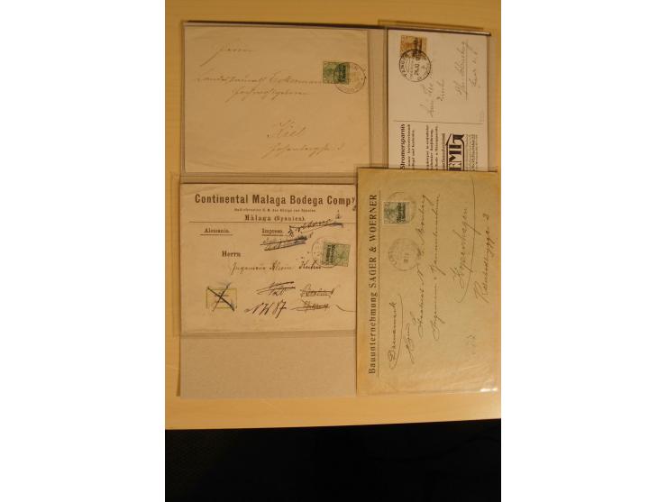 1900/14, 25 Drucksachenfrankaturen mit interessanten Firmenumschlägen, verschiedene Stempel und Frankaturen, Firmenwerbekarte