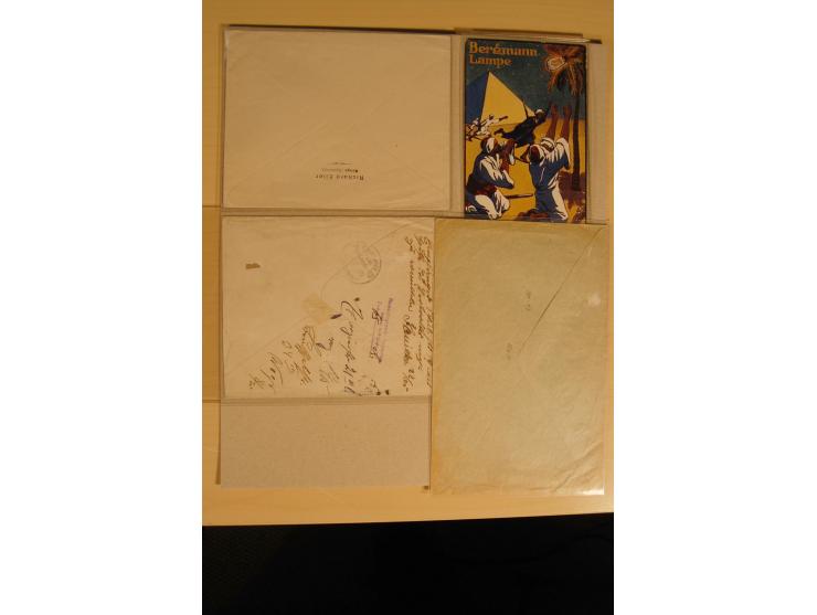 1900/14, 25 Drucksachenfrankaturen mit interessanten Firmenumschlägen, verschiedene Stempel und Frankaturen, Firmenwerbekarte