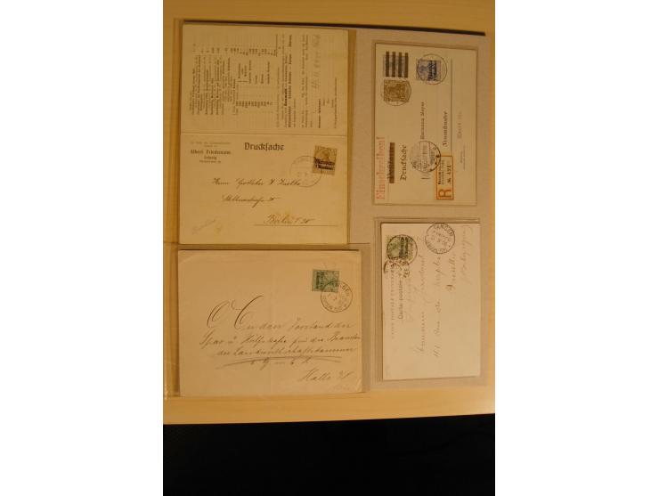 1900/14, 25 Drucksachenfrankaturen mit interessanten Firmenumschlägen, verschiedene Stempel und Frankaturen, Firmenwerbekarte
