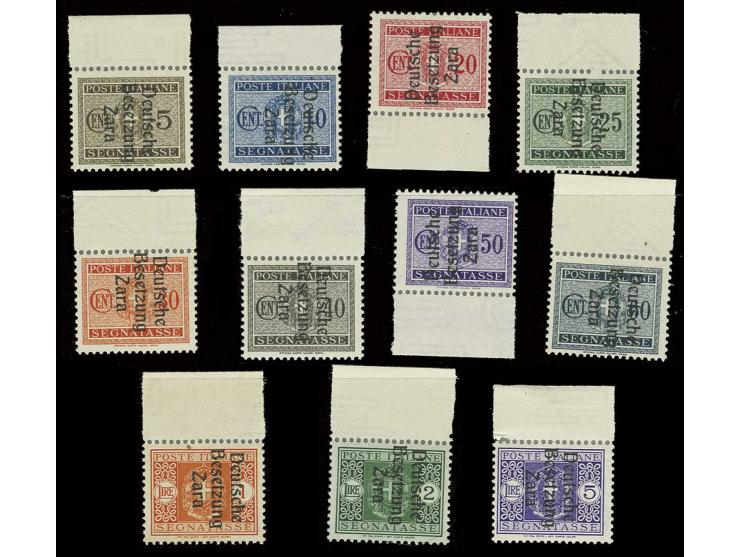 PORTOMARKEN: 1943, 5 Centesimi - 5 Lire kpl., dabei 2 Lire mit links liegendem Wasserzeichen, alle vom Ober- bzw. Unterrand, 
