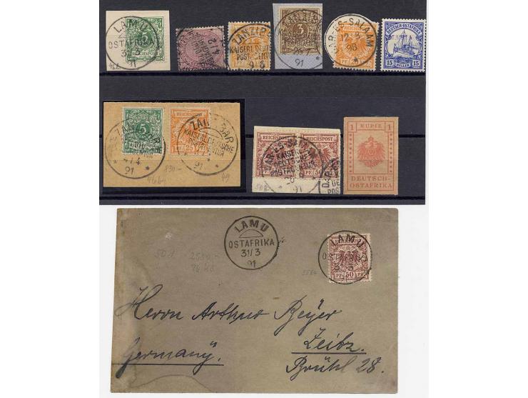 1890/1900, sehr interessante Zusammenstellung der Vor- und Mitläuferausgaben, dabei viel mit Stempel "LAMU" und "ZANZIBAR", s