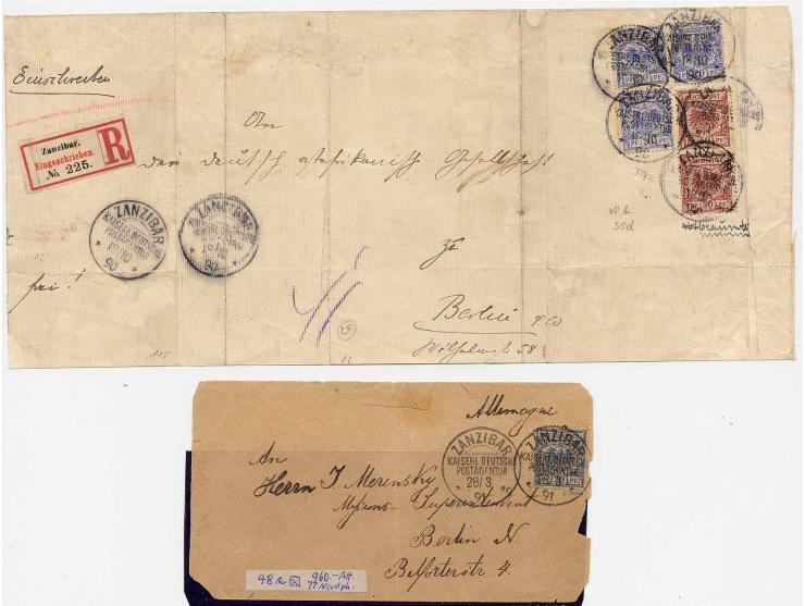 1890/1900, sehr interessante Zusammenstellung der Vor- und Mitläuferausgaben, dabei viel mit Stempel "LAMU" und "ZANZIBAR", s