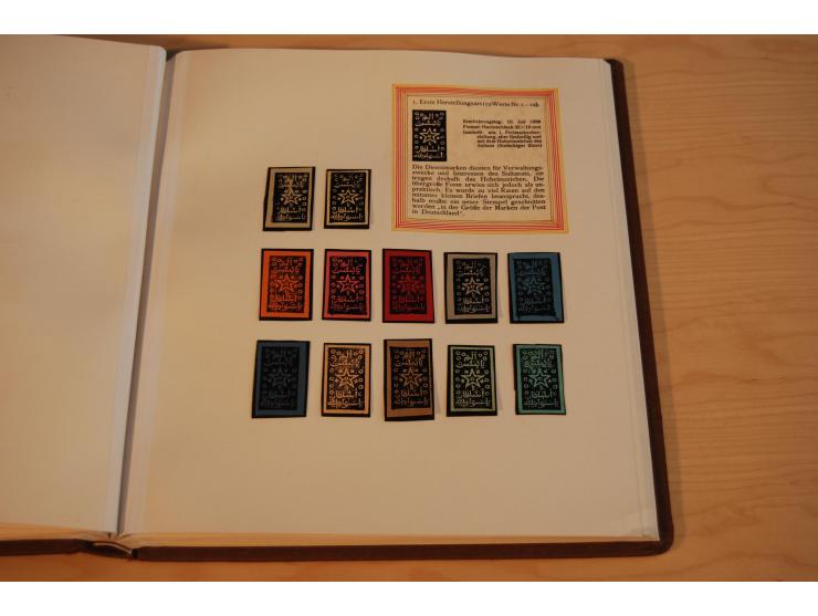 1889, kpl. ungebrauchte Sammlung aller Frei- und Dienstmarken im sogenannten Lerche-Album mit Gutachten von Lerche und Dr. Pi