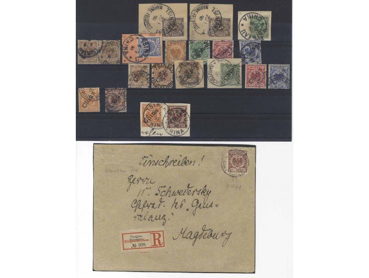 1898/1905, sehr hochwertige gestempelte Zusammenstellung mit schönen Briefstücken und 3 Briefen/Karten, Schwerpunkt bei den V