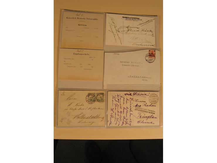 1901/13, 14 Briefe und Karten mit zum Teil interessanten Stempeln und Besonderheiten, dabei u.a. Karte mit Stempel "DSP SHANG