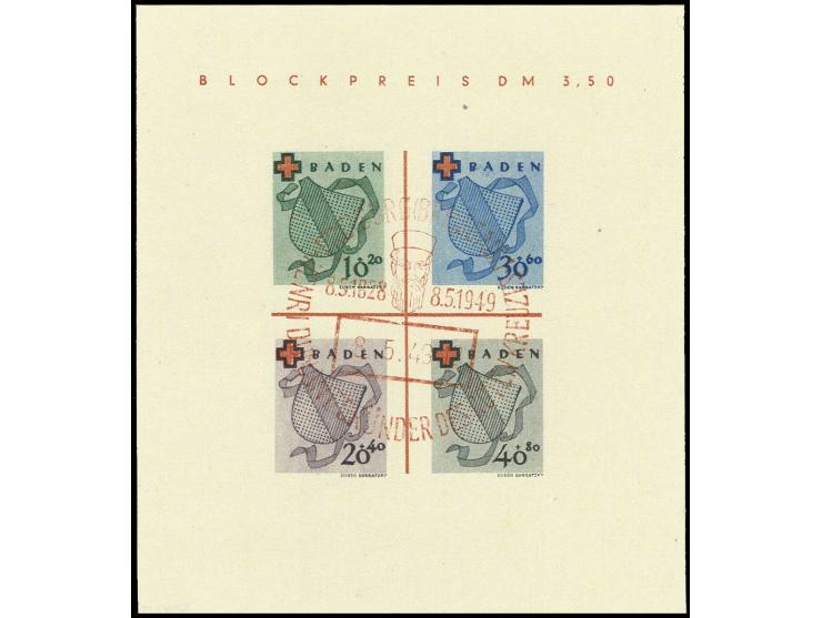 1949, Rotkreuz-Block in Type I, sauber entwertet mit zentrischem rotem Sonderstempel, Pracht, sign. Schlegel BPP (Mi. 1.500,-