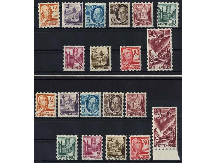 1948/49, postfrische Zusammenstellung nur besserer Werte und Sätze, dabei alle 3 Rotkreuz-Blocks (Mi. 1.558,-)