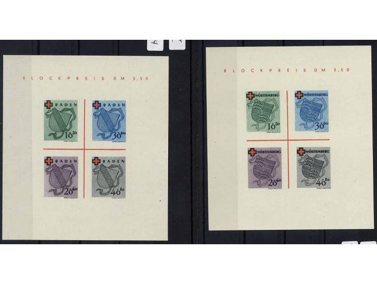 1948/49, postfrische Zusammenstellung nur besserer Werte und Sätze, dabei alle 3 Rotkreuz-Blocks (Mi. 1.558,-)