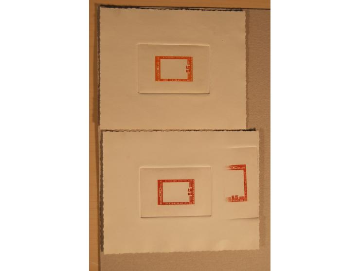 1932/50, Belgien und Gebiete, 84 Probedrucke im Blockformat, meist auf Kartonpapier mit Büttenrand, dabei Eisenbahn