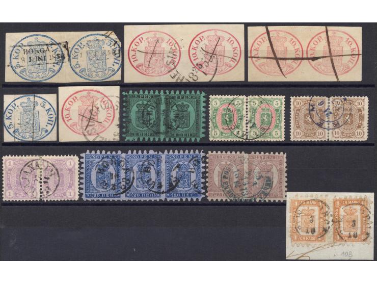 1856/85, hochwertige gestempelte Zusammenstellung mit u.a. Mi.-Nr. 1 im Paar mit Poststempel, 2 in zwei Paaren mit Poststempe