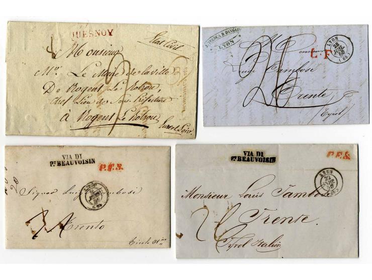 BRIEFPOSTEN: 1752/1850 (ca.), 17 markenlose Briefe, dabei Tax- und Grenzübergangsstempel