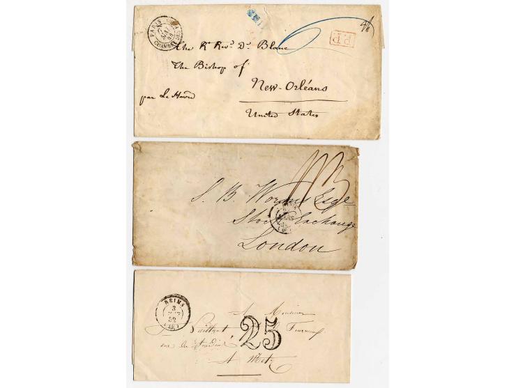 1786/1858 (ca.), interessante Partie von 16 markenlosen Briefen, dabei Militärbrief, Tax- und Grenzübergangsstempel, 3 Briefe