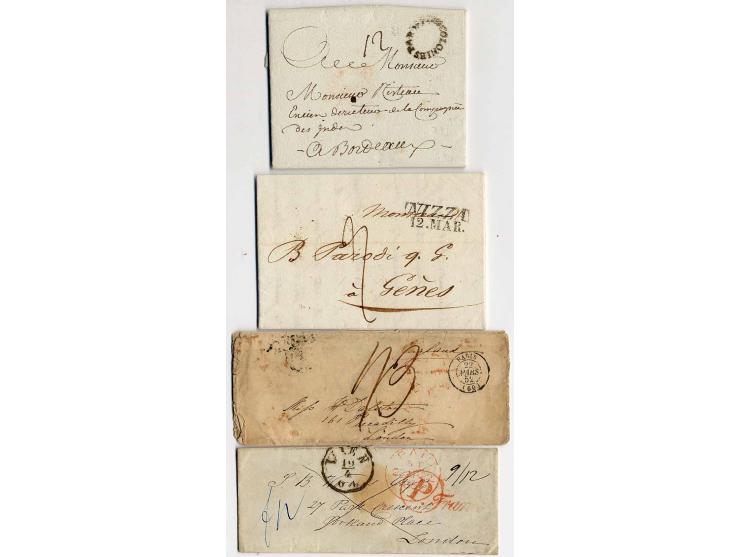 1786/1858 (ca.), interessante Partie von 16 markenlosen Briefen, dabei Militärbrief, Tax- und Grenzübergangsstempel, 3 Briefe
