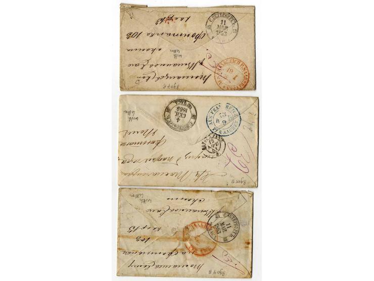 1860/69, 9 unfrankierte Briefe (mit Inhalt) nach St. Petersburg mit Taxvermerken und Stempeln