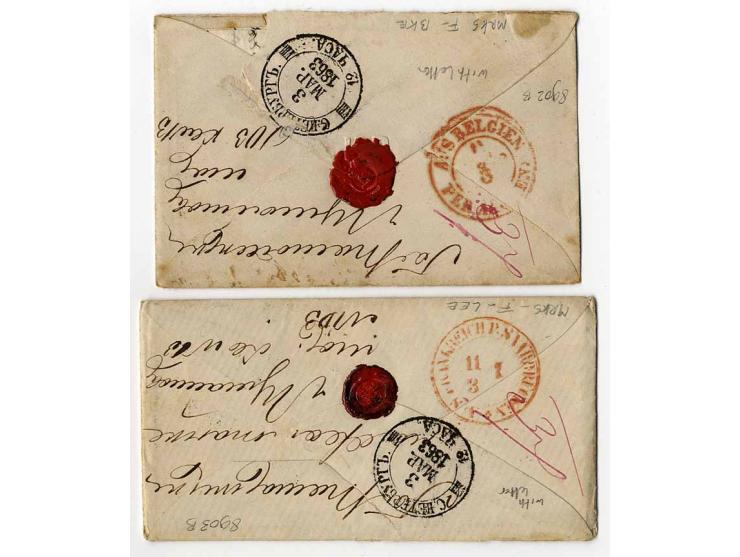 1860/69, 9 unfrankierte Briefe (mit Inhalt) nach St. Petersburg mit Taxvermerken und Stempeln