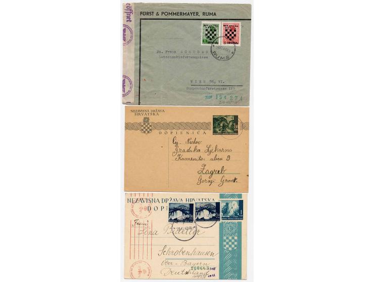 1941/43, 13 Briefe, Karten und Ganzsachen, dabei Reco und Zensur