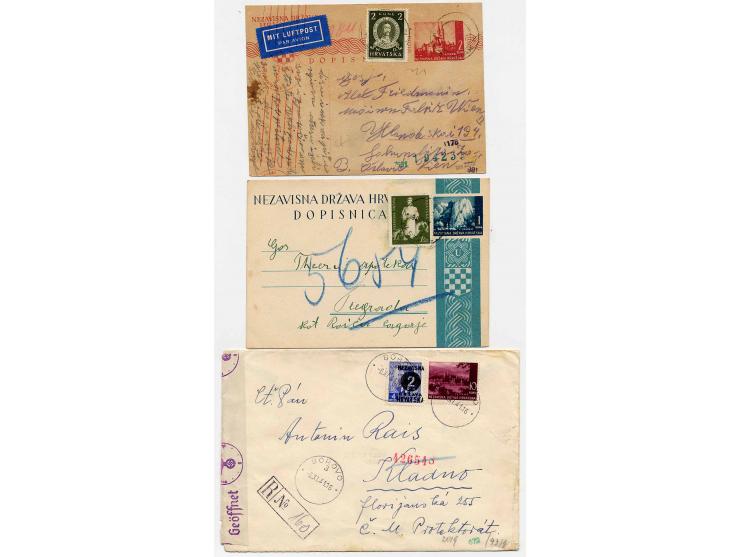 1941/43, 13 Briefe, Karten und Ganzsachen, dabei Reco und Zensur
