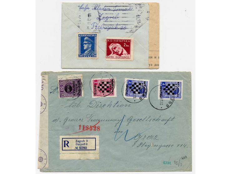 1941/43, 13 Briefe, Karten und Ganzsachen, dabei Reco und Zensur