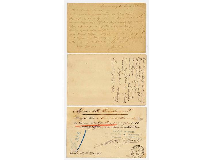 1875/86, 3 Ganzsachen 5 C. mit Zusatzfrankatur (Mi.-Nr. 29, 30, 37, 39) nach Deutschland, kleine Beanstandungen