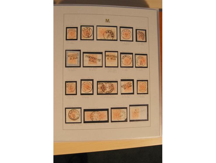 1850/90, umfangreiche Sammlung der 1. Ausgabe mit vielen Farben, Typen, interessanten Stempeln (u.a. rote Entwertung auf Mi.-
