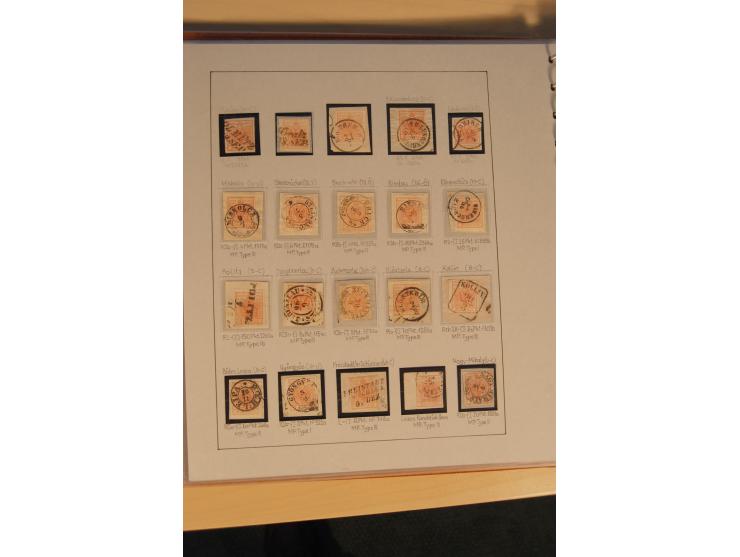 1850/90, umfangreiche Sammlung der 1. Ausgabe mit vielen Farben, Typen, interessanten Stempeln (u.a. rote Entwertung auf Mi.-