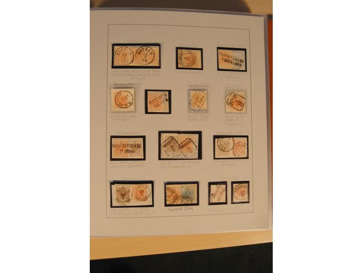 1850/90, umfangreiche Sammlung der 1. Ausgabe mit vielen Farben, Typen, interessanten Stempeln (u.a. rote Entwertung auf Mi.-