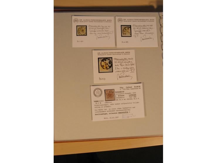 1850/90, umfangreiche Sammlung der 1. Ausgabe mit vielen Farben, Typen, interessanten Stempeln (u.a. rote Entwertung auf Mi.-