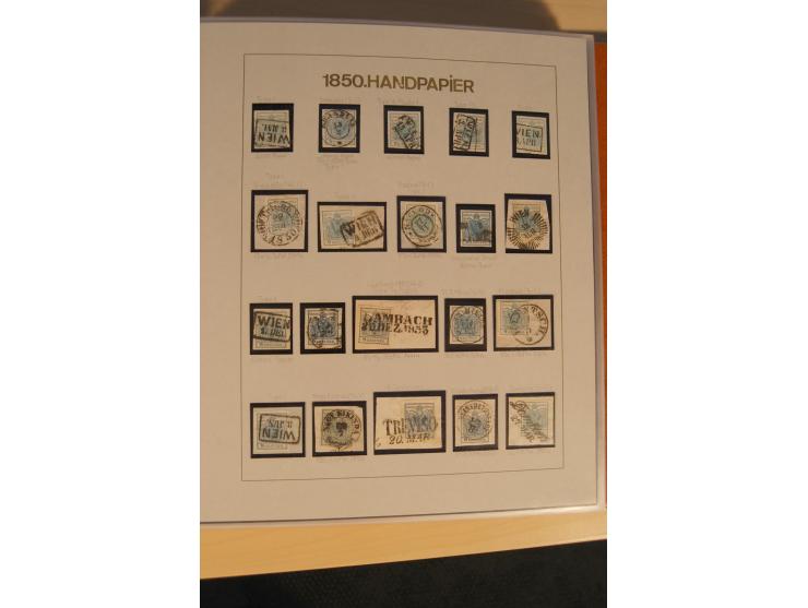 1850/90, umfangreiche Sammlung der 1. Ausgabe mit vielen Farben, Typen, interessanten Stempeln (u.a. rote Entwertung auf Mi.-