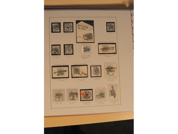 1850/90, umfangreiche Sammlung der 1. Ausgabe mit vielen Farben, Typen, interessanten Stempeln (u.a. rote Entwertung auf Mi.-