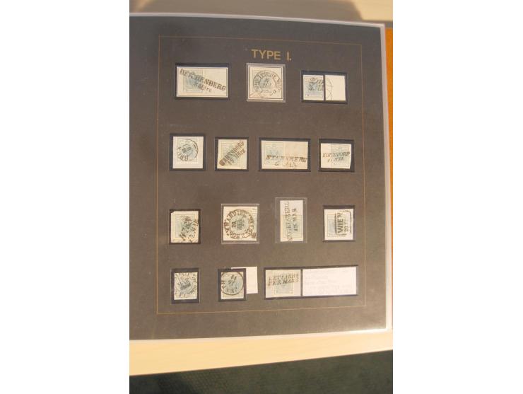 1850/90, umfangreiche Sammlung der 1. Ausgabe mit vielen Farben, Typen, interessanten Stempeln (u.a. rote Entwertung auf Mi.-