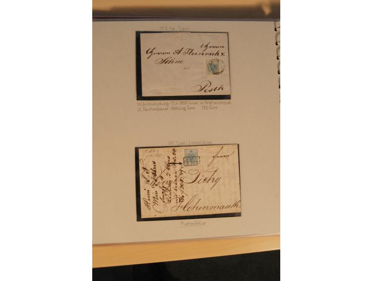 1850/90, umfangreiche Sammlung der 1. Ausgabe mit vielen Farben, Typen, interessanten Stempeln (u.a. rote Entwertung auf Mi.-
