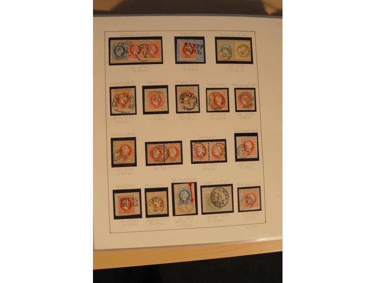 1850/90, umfangreiche Sammlung der 1. Ausgabe mit vielen Farben, Typen, interessanten Stempeln (u.a. rote Entwertung auf Mi.-