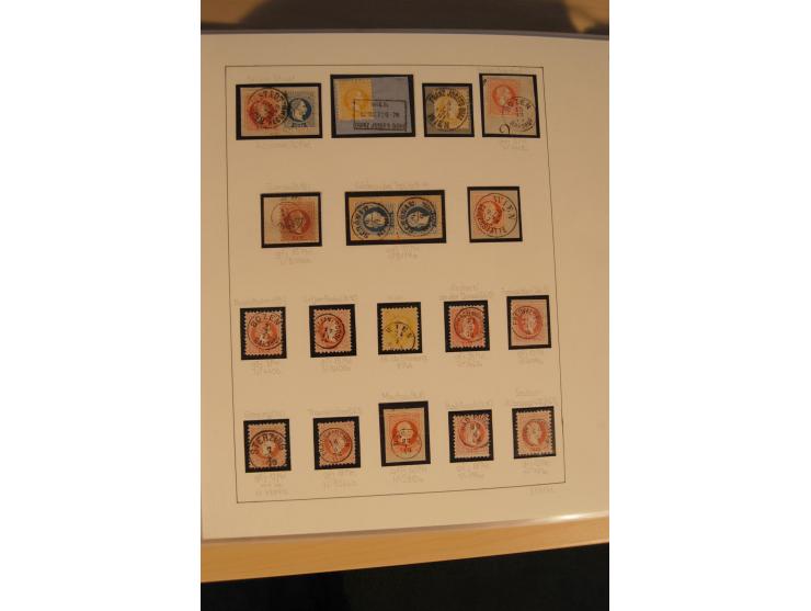 1850/90, umfangreiche Sammlung der 1. Ausgabe mit vielen Farben, Typen, interessanten Stempeln (u.a. rote Entwertung auf Mi.-
