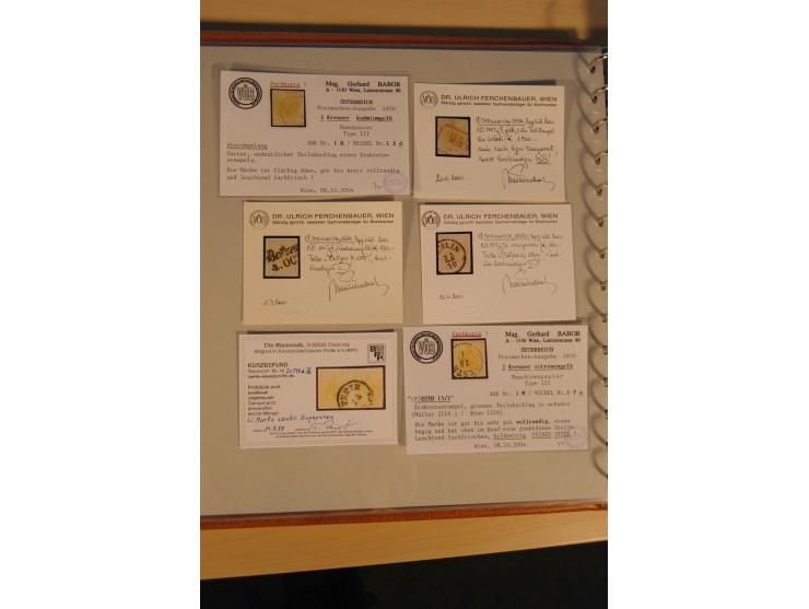 1850/90, umfangreiche Sammlung der 1. Ausgabe mit vielen Farben, Typen, interessanten Stempeln (u.a. rote Entwertung auf Mi.-