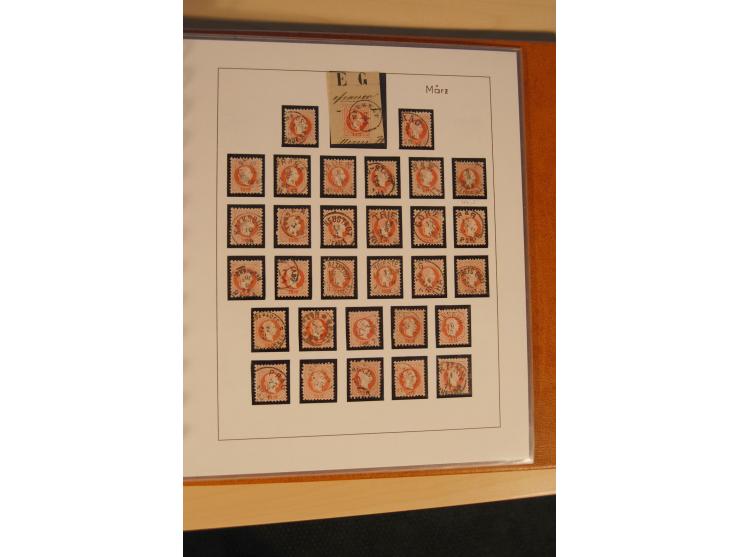 1850/90, umfangreiche Sammlung der 1. Ausgabe mit vielen Farben, Typen, interessanten Stempeln (u.a. rote Entwertung auf Mi.-