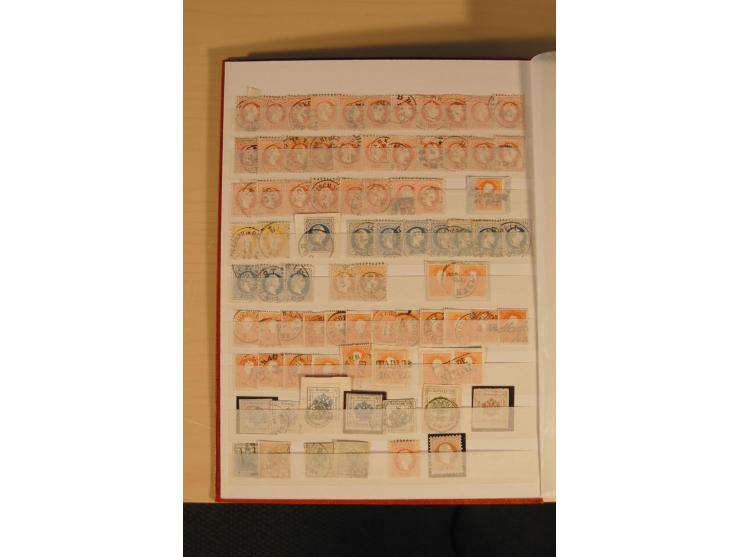 1850/1950 (ca.), interessanter Doublettenbestand im Steckbuch, dabei bessere Werte, rote Stempel auf Anfangsausgaben, dekorat
