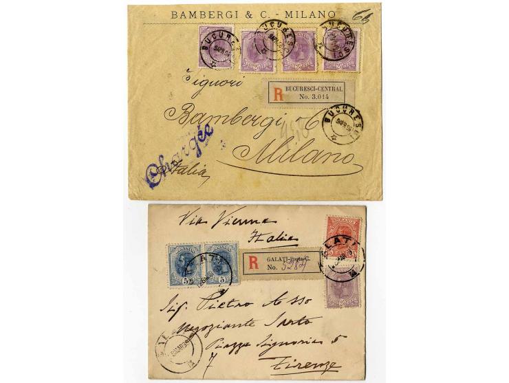 1893/1900, 2 R-Briefe und 2 Ganzsachen mit Zusatz, alle in das Ausland